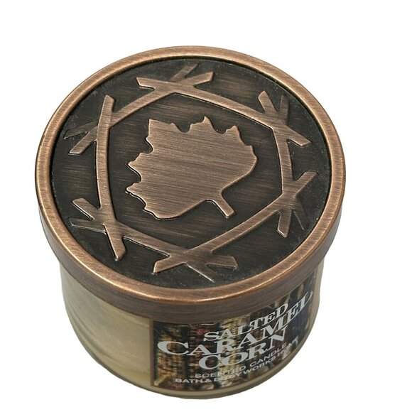 Bath & Body Works Salted Caramel Corn 1.3 Oz Bronze Pumpkin Mini Sleeve Holder - Picture 6 of 10